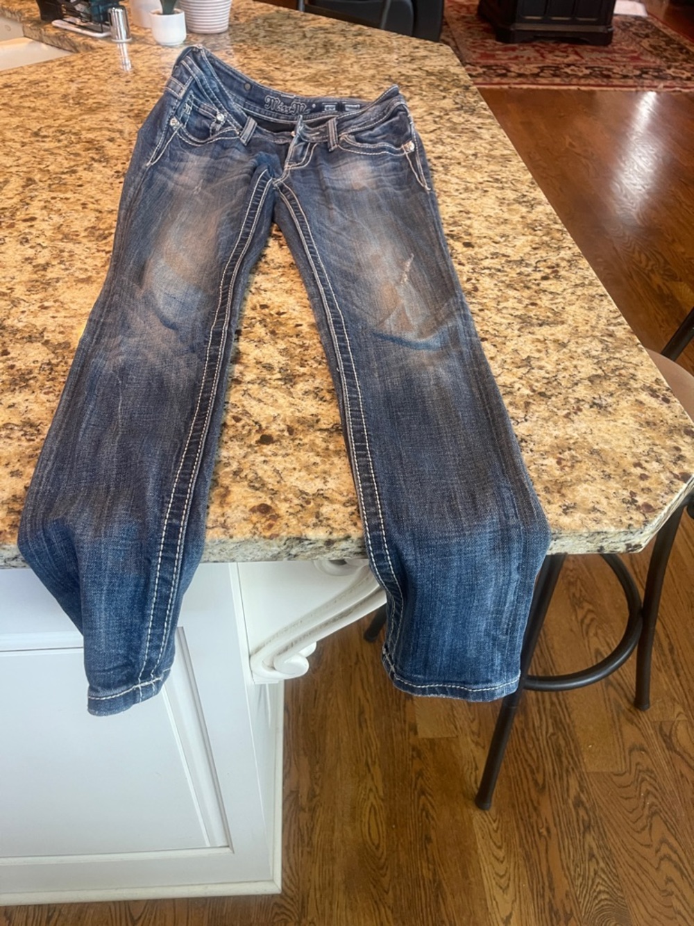 Miss Me Dark Blue Boot Cut Jeans with Contrast Stitching